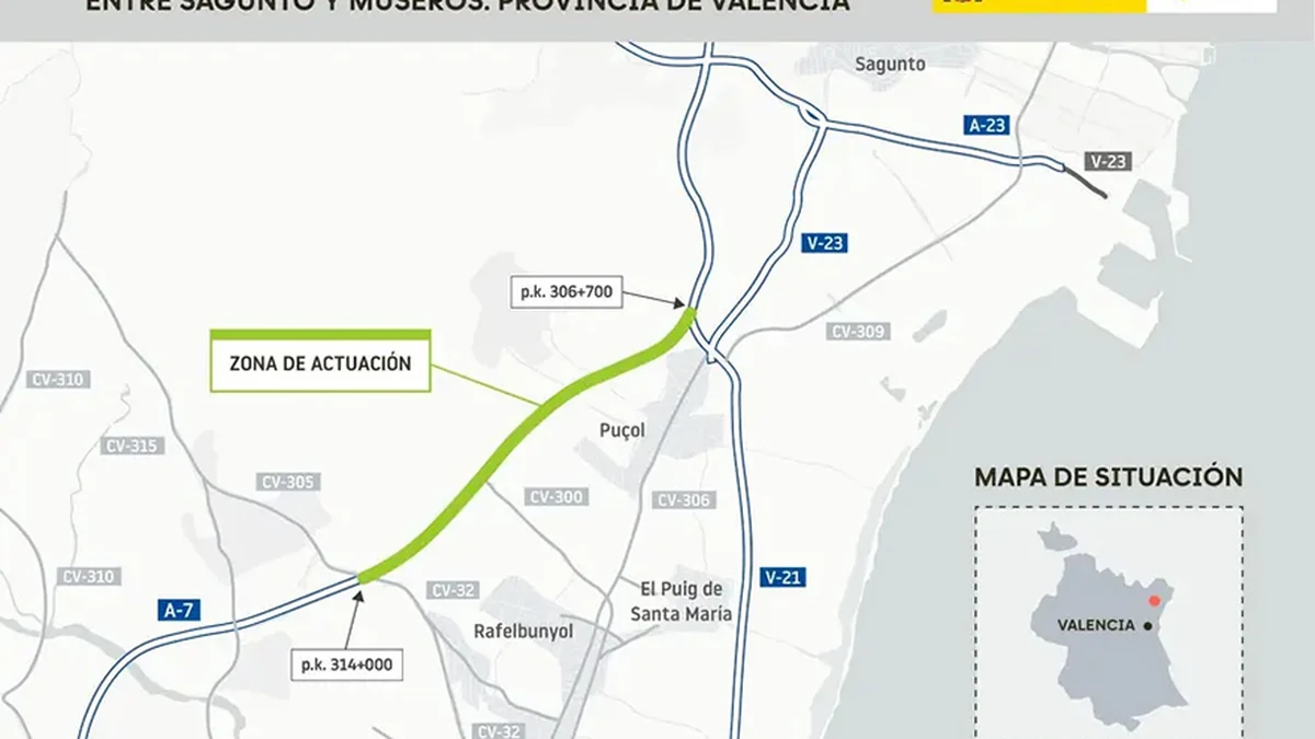 Mapa del tramo de la A-7 entre Sagunto y Museros incluido en la licitación